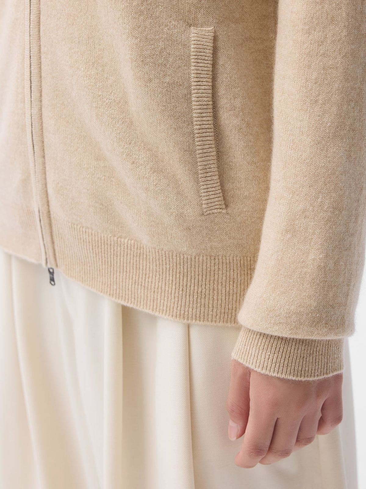 Essential Natural Color Cashmere Full-zip Cardigan — Beige