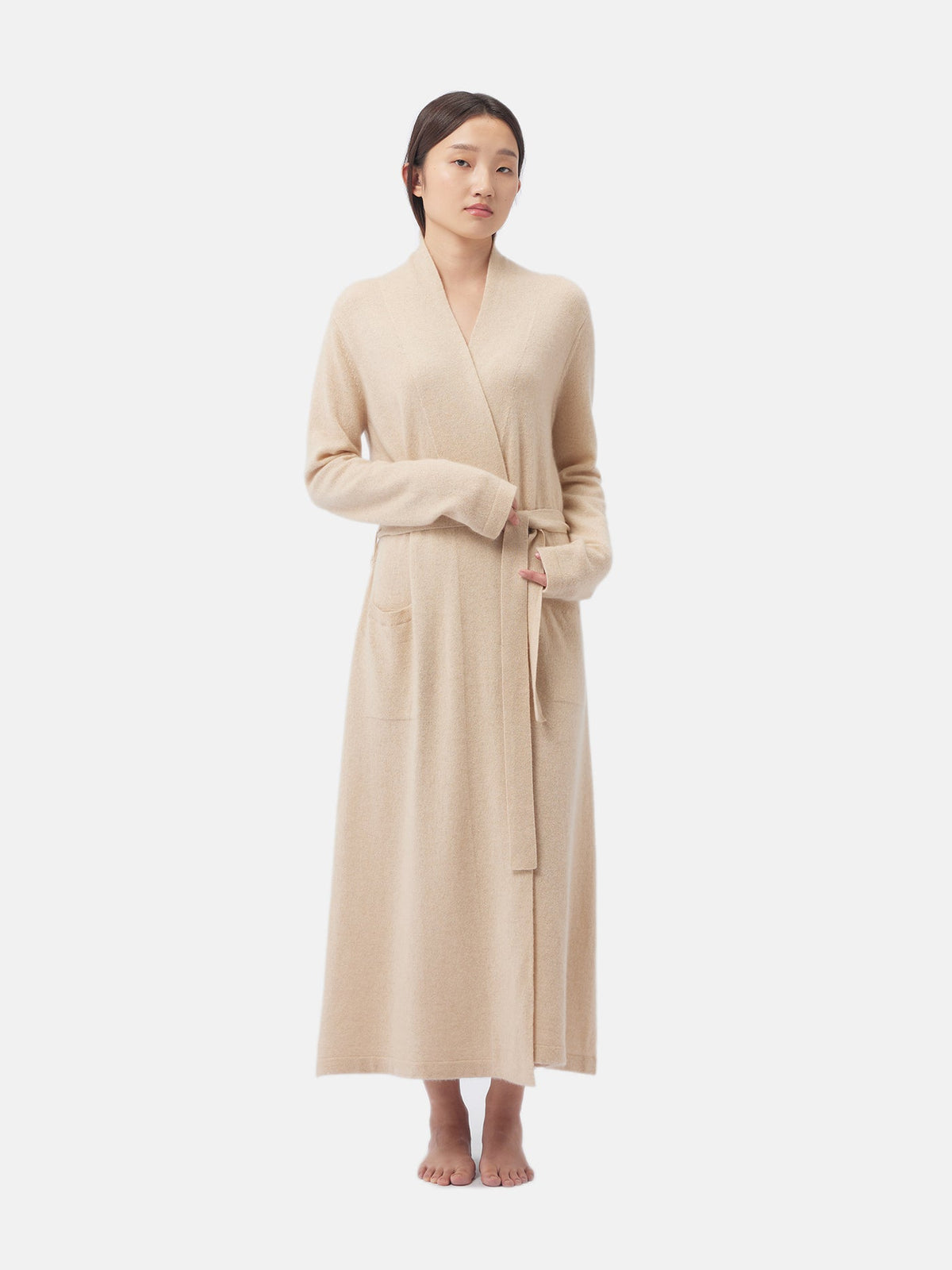 Natural Color Long Cashmere Robe — Beige