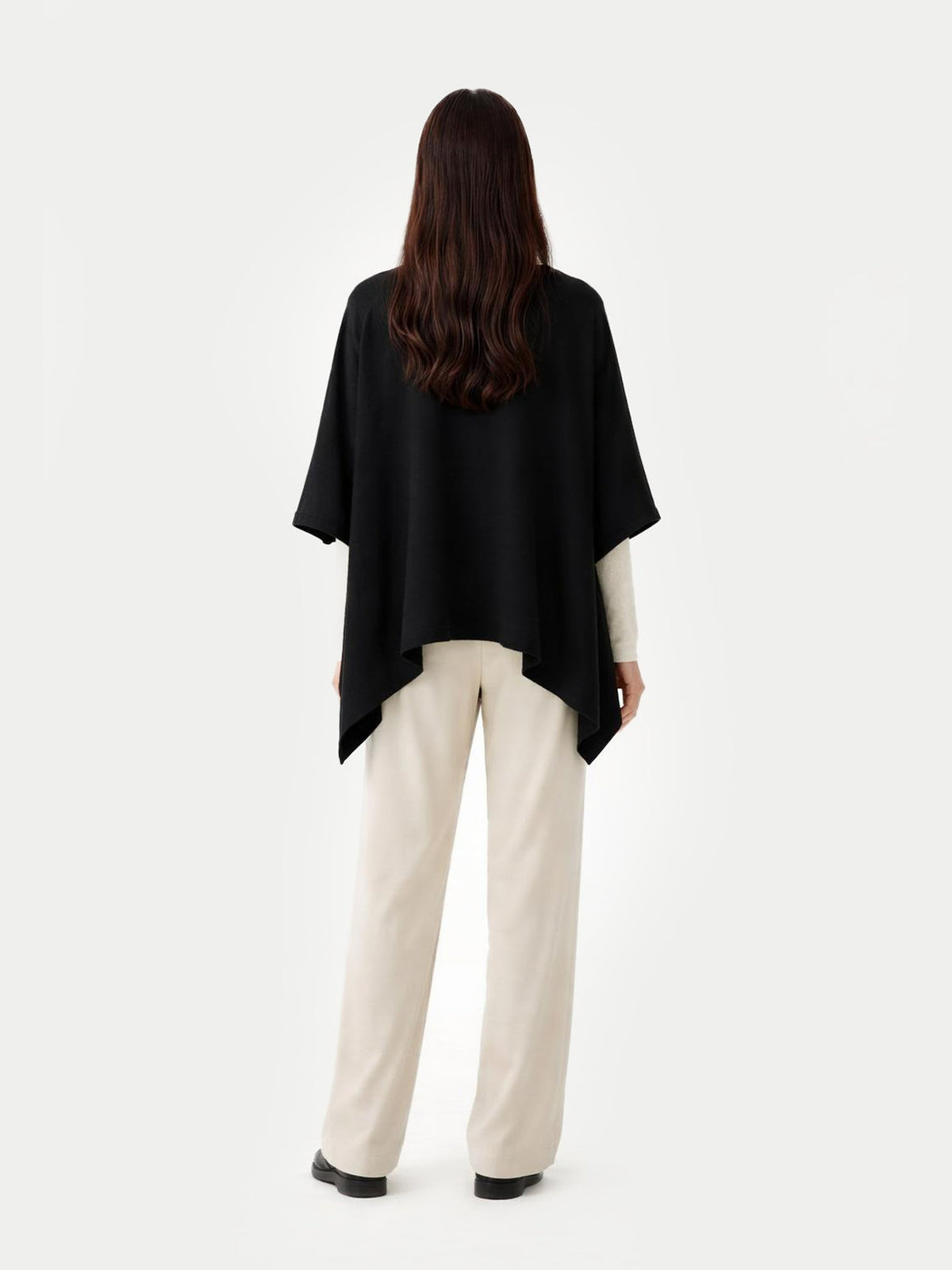 Boat-neck Cashmere Poncho — Black