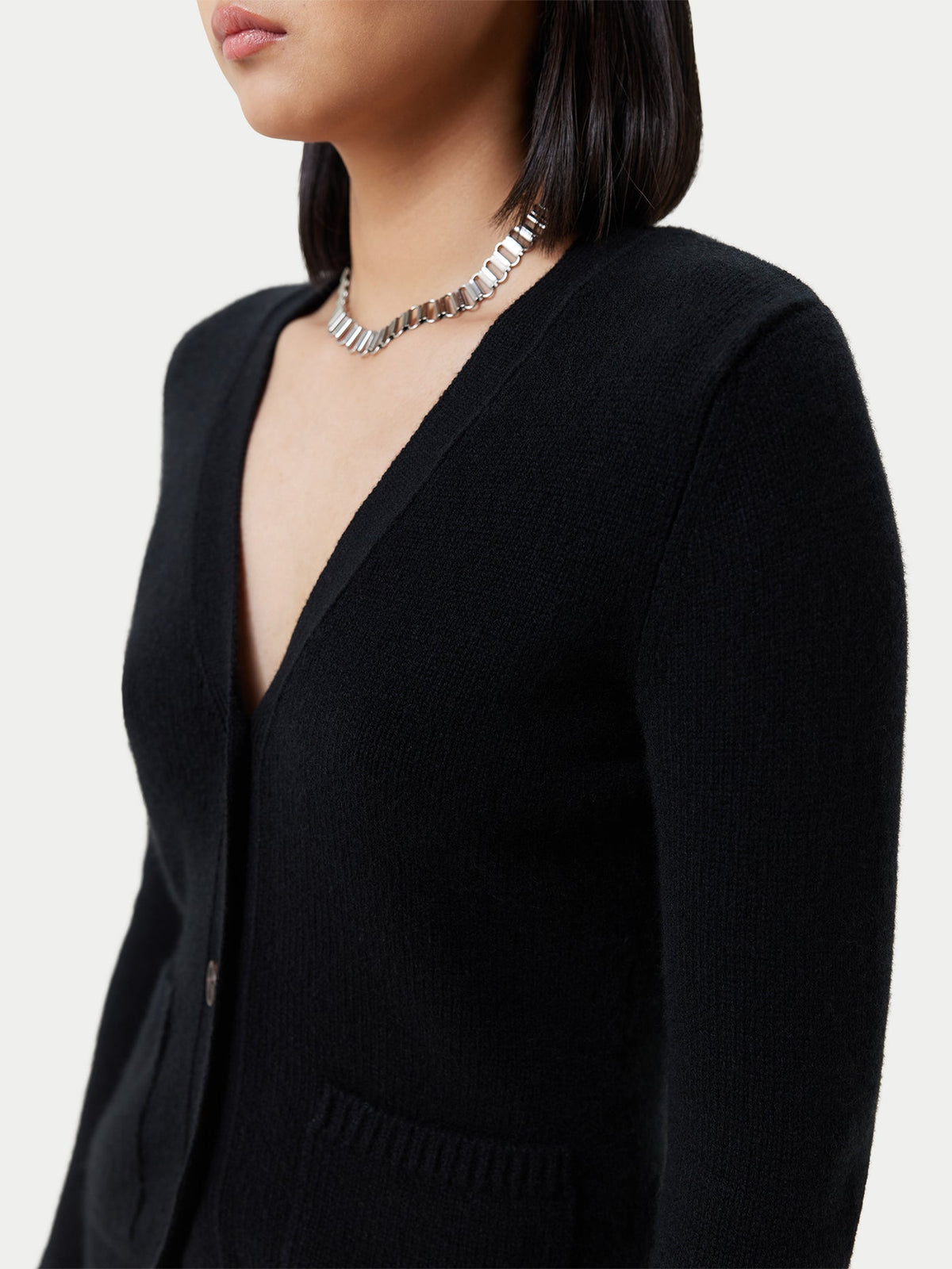 Buttoned Cashmere V-neck Cardigan — Black