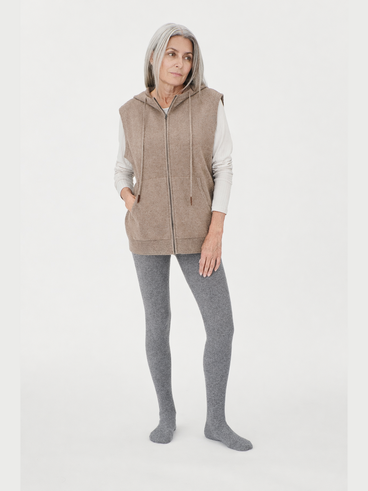 High-rise Cashmere Knit Tights — Dark Gray