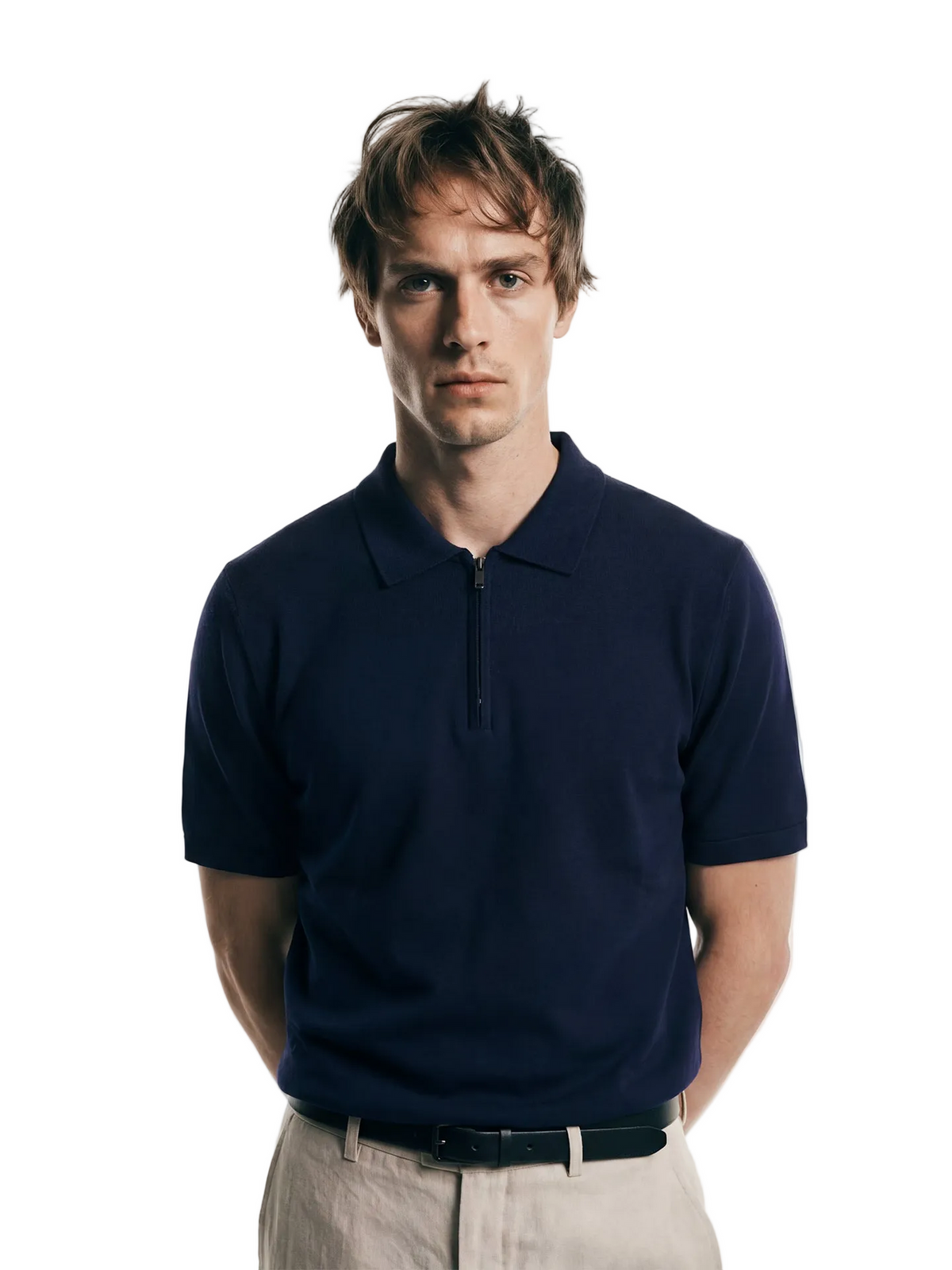 Cashmere Silk Half-zip Polo Top — Dark Indigo
