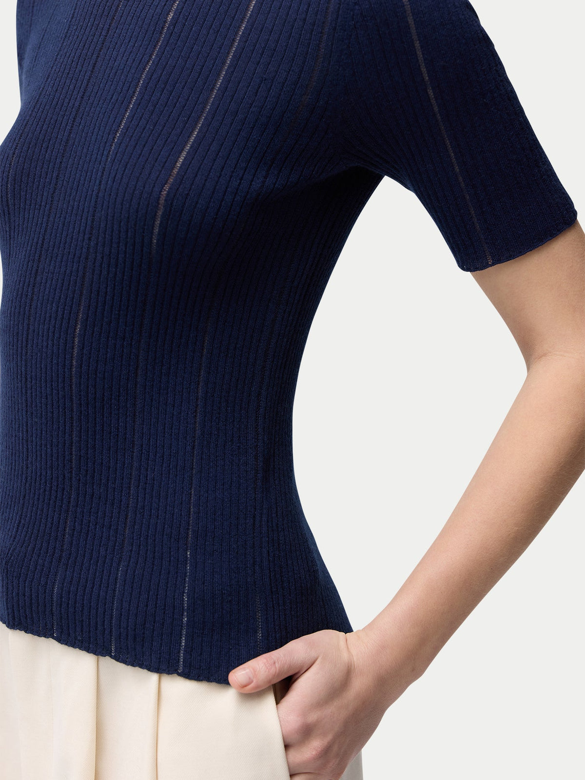 Ajour-knit Cashmere Silk Top — Dark Indigo
