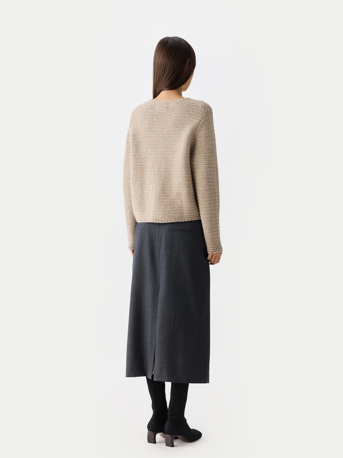 Textured Knit Cashmere Jacket-style Cardigan — Dusty Beige