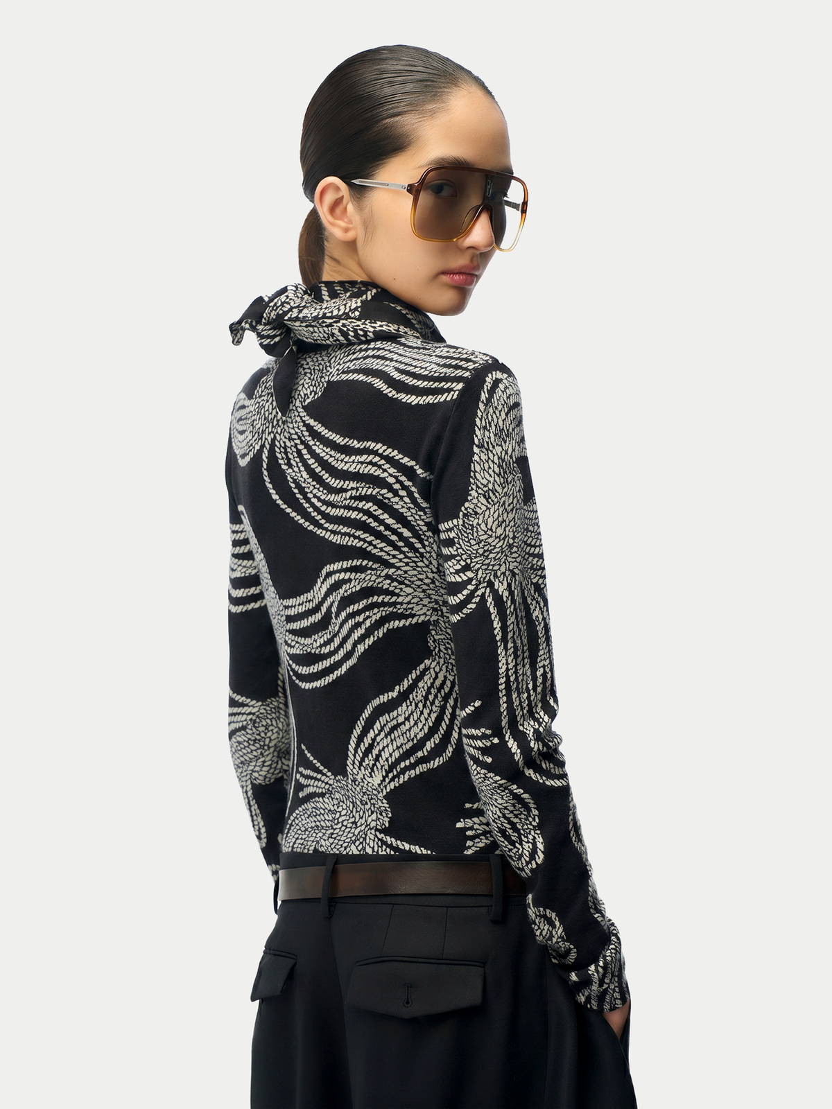 Rope Knot Print Cashmere Silk Sweater — Graphite Black