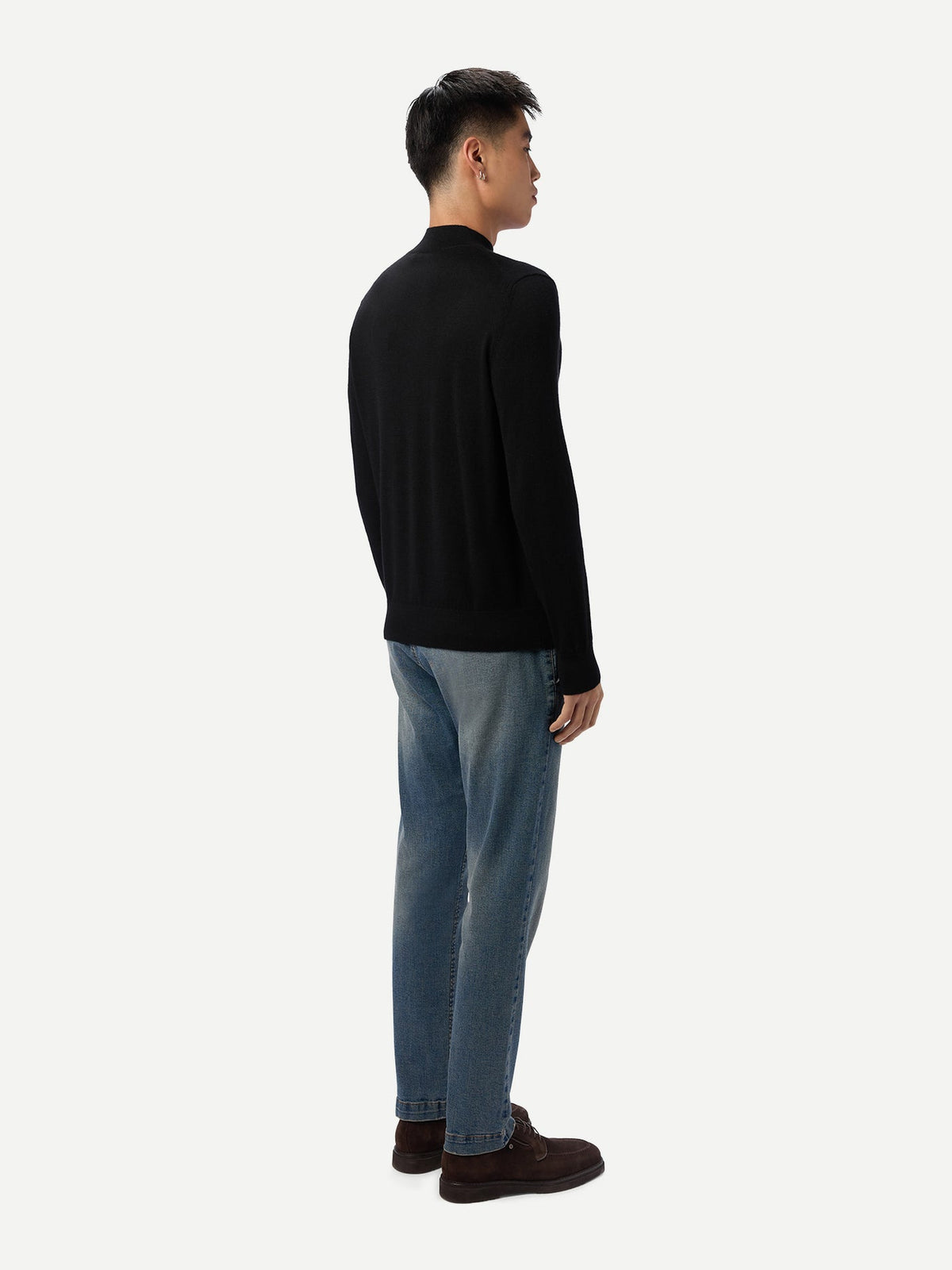 Men Cashmere Silk High Neck Sweater — Graphite Black