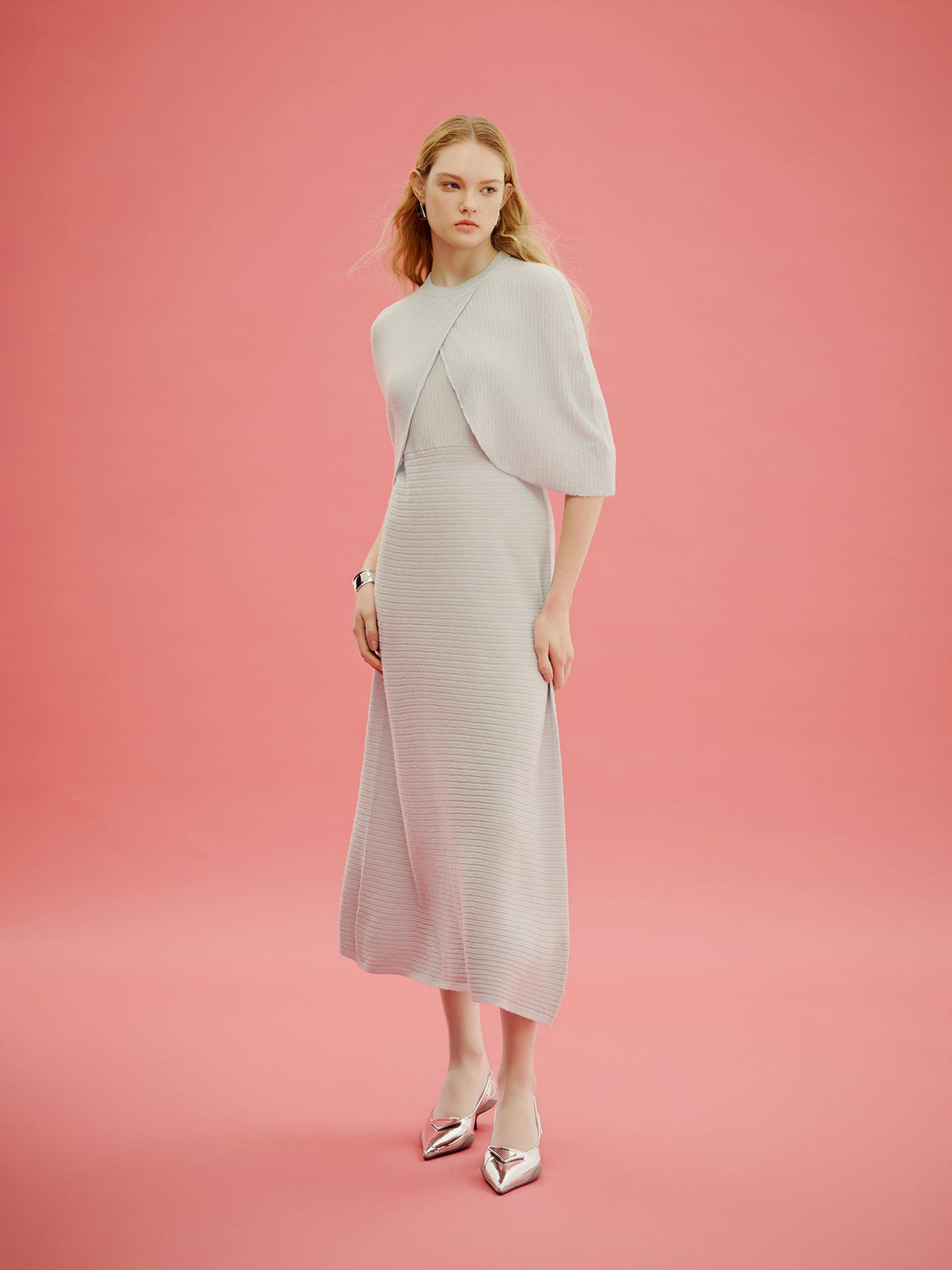Lightweight Silk Cashmere Capelet — Ice Flow