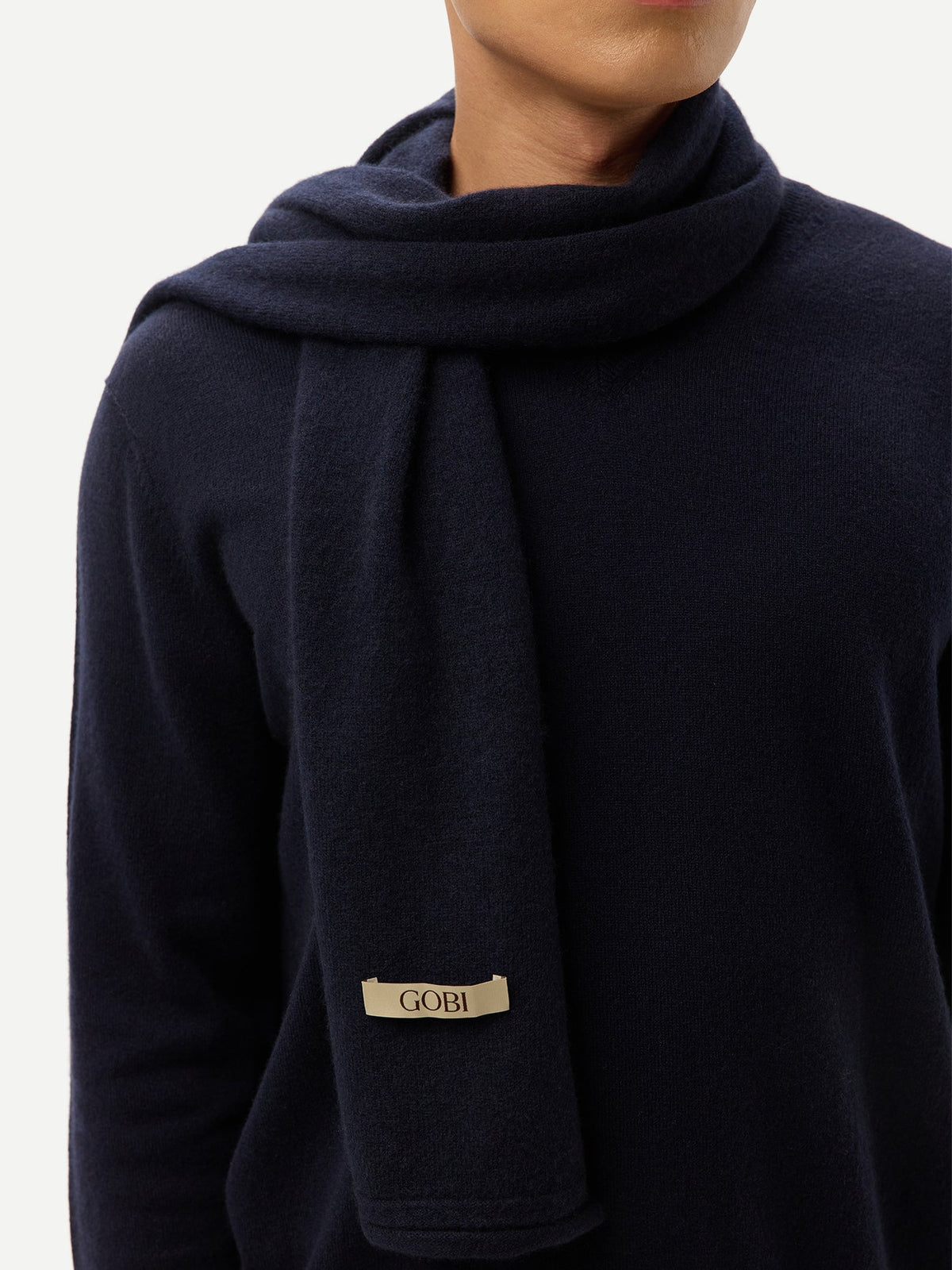 Cashmere Jersey Knit Scarf — Navy
