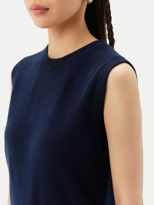 Essential Cashmere Crewneck Vest — Navy Blue
