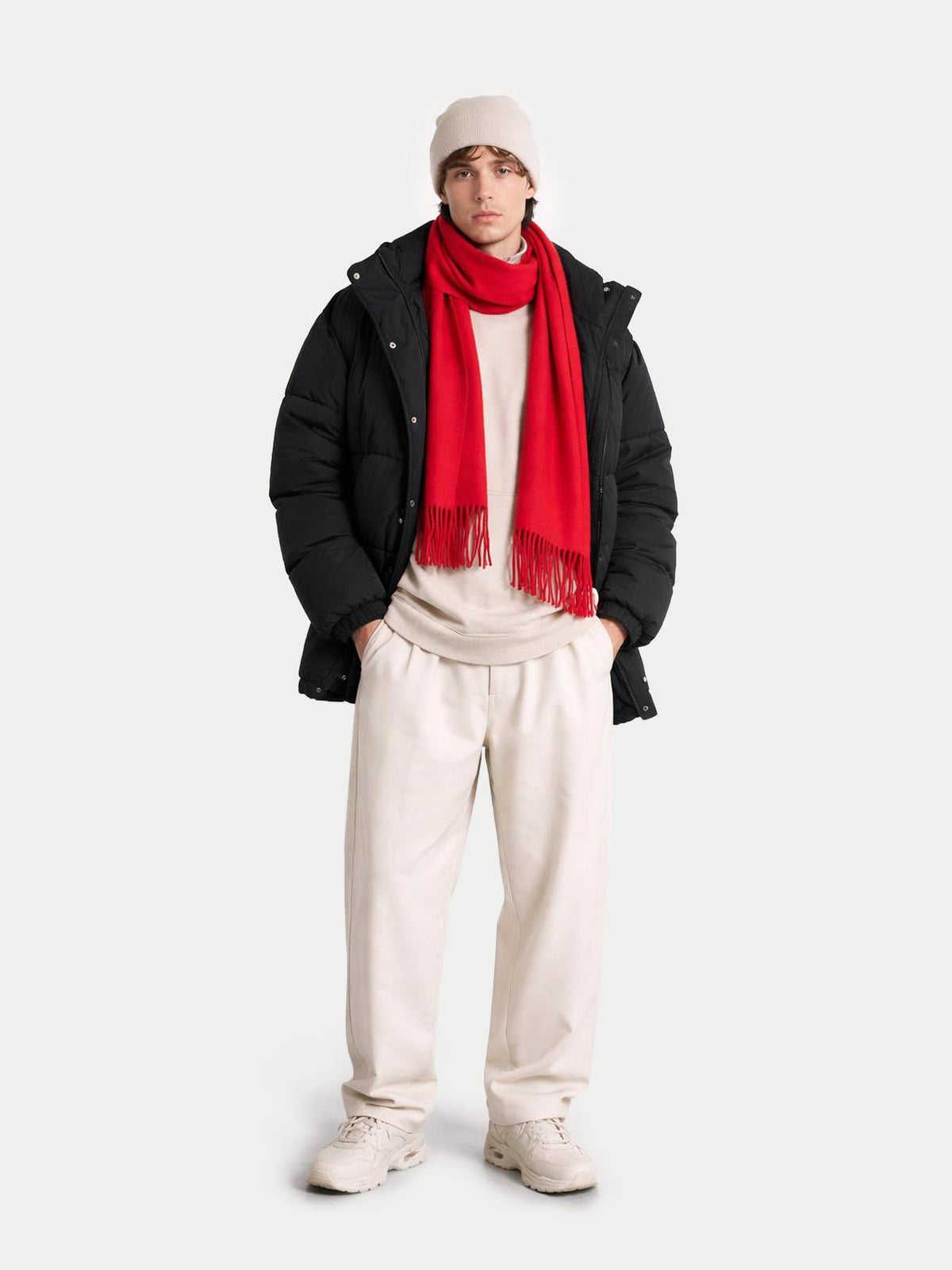 Cashmere Fringed Scarf — Signal Red
