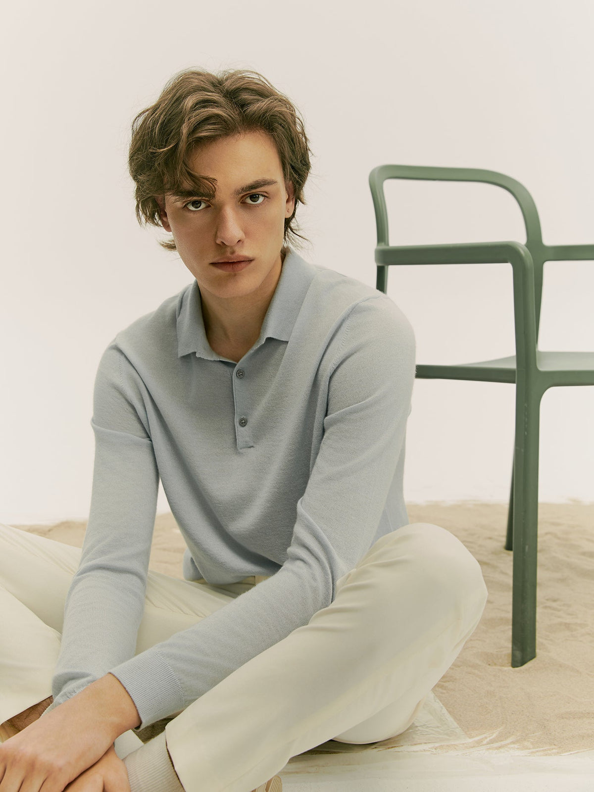 Men's Cashmere Silk Polo — Soft Ice