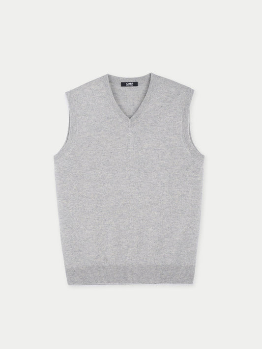 Essential Natural Color V-neck Cashmere Vest — Steel Silver