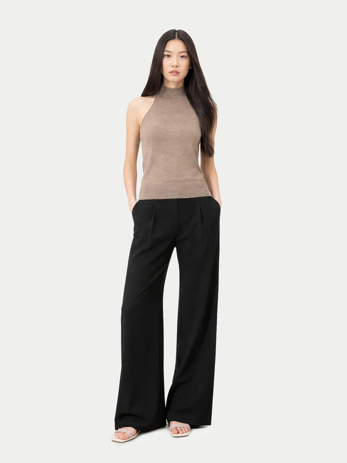 Natural Color Cashmere Turtleneck Top — Taupe