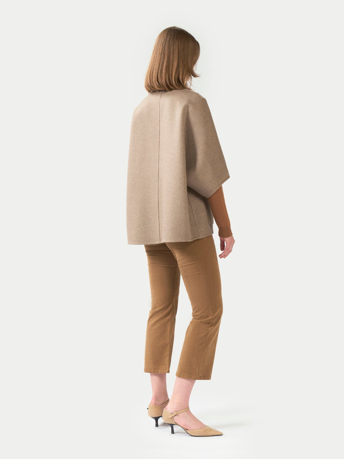 Patch Pocket Cashmere Poncho Jacket — Taupe