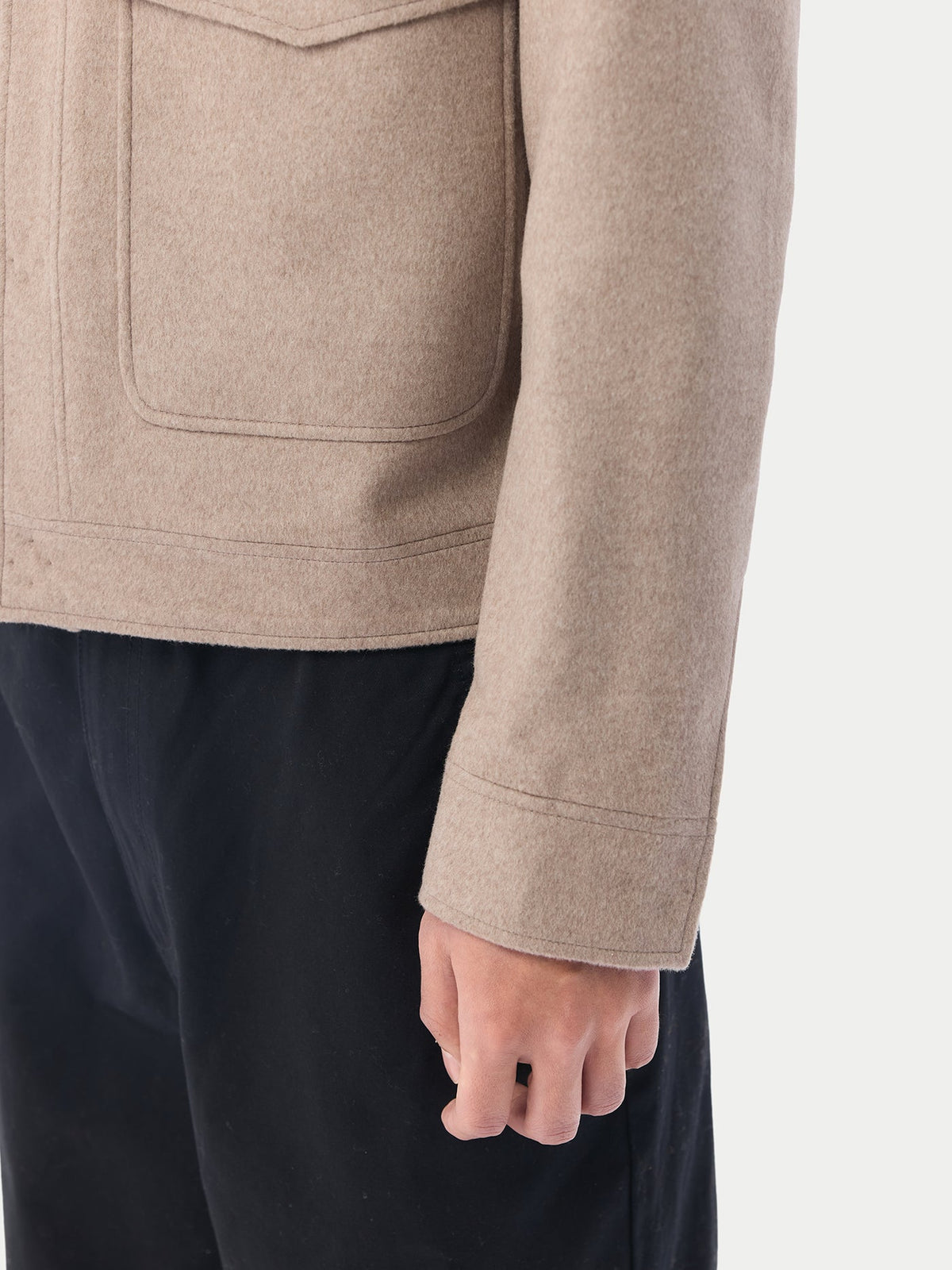 Natural Color Snap Front Cashmere Jacket — Taupe