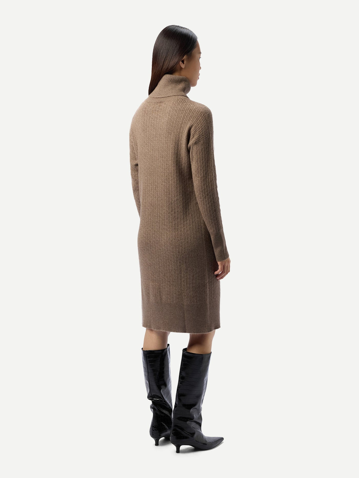 Natural Color Seamless Turtleneck Cashmere Dress — Taupe