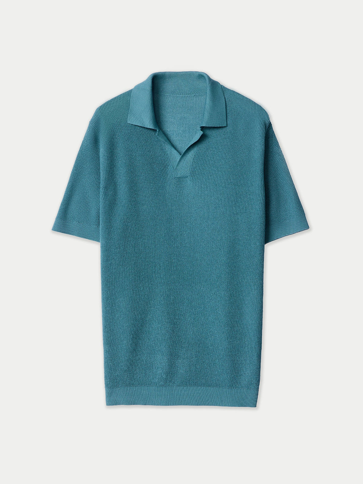 Open Collar Cashmere Silk Polo Shirt — Tile Blue