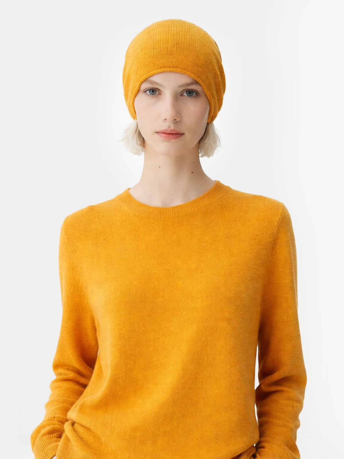 Cashmere Hat & Sweater Set — Amber Yellow