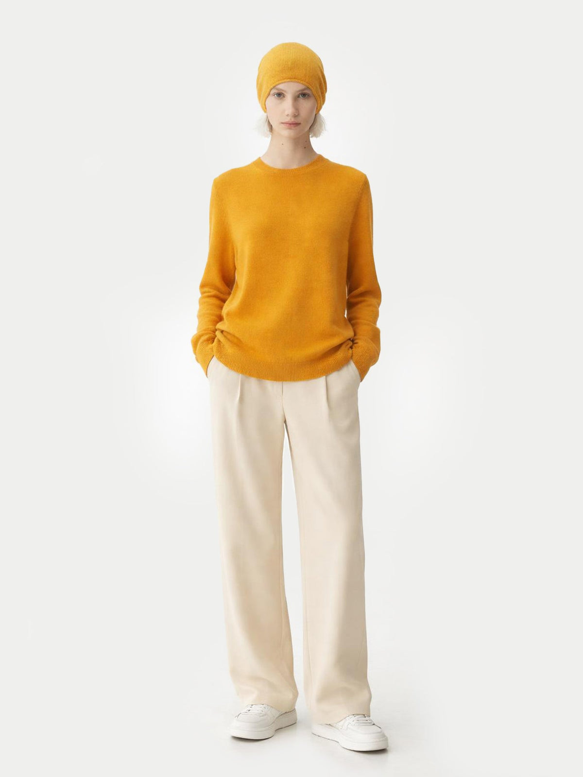 Cashmere Hat & Sweater Set — Amber Yellow