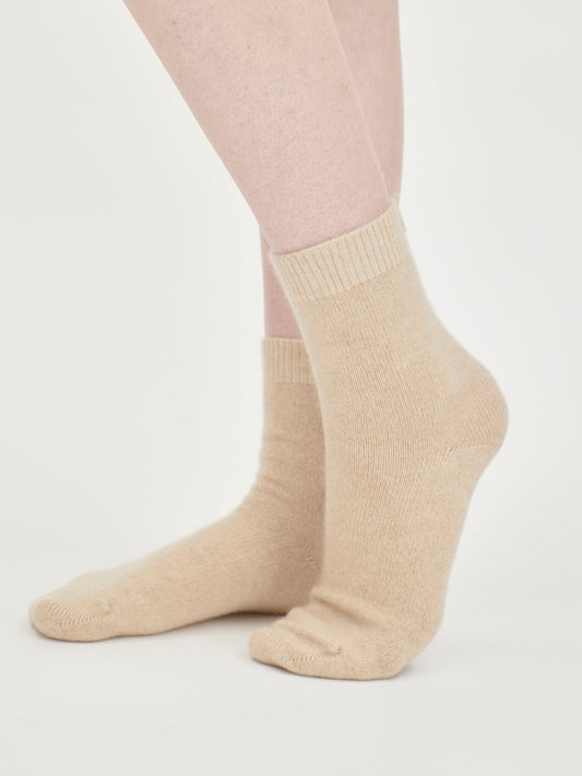Unisex Cashmere Rib Knit Bed Socks — Beige