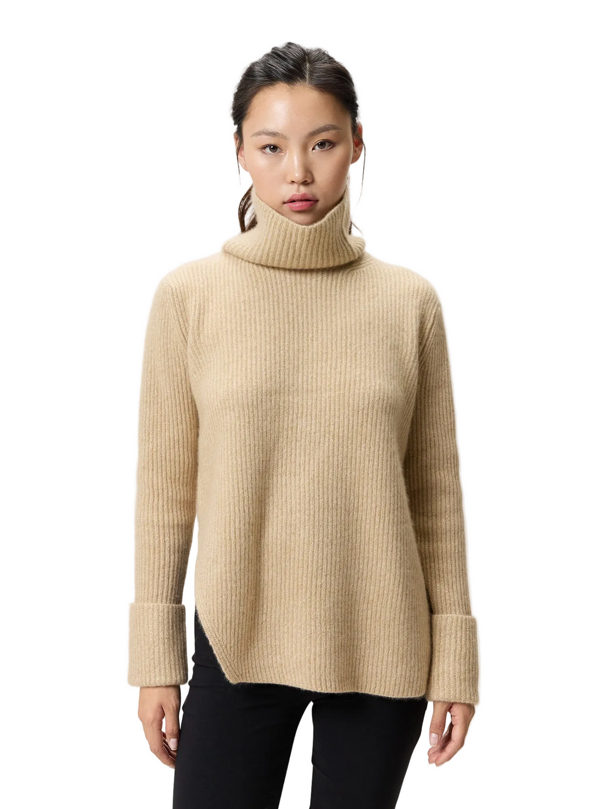 Cashmere Sweater With Detachable Collar — Beige