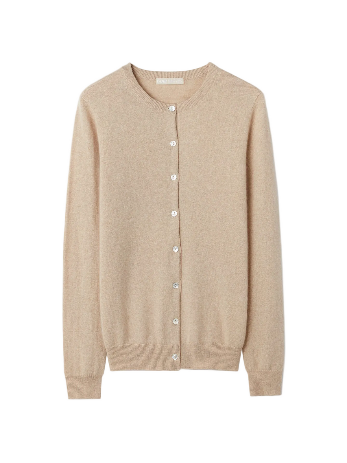 Cashmere Crew Neck Button Cardigan — Beige