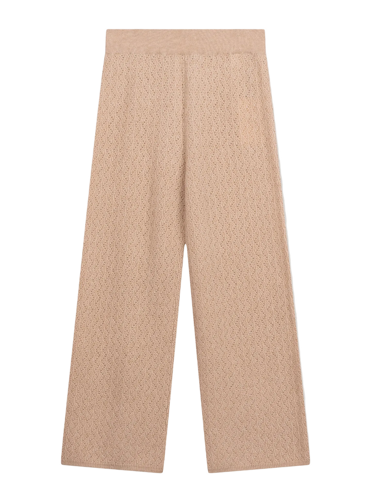 Wide-leg Ajour Knit Cashmere Pants — Beige