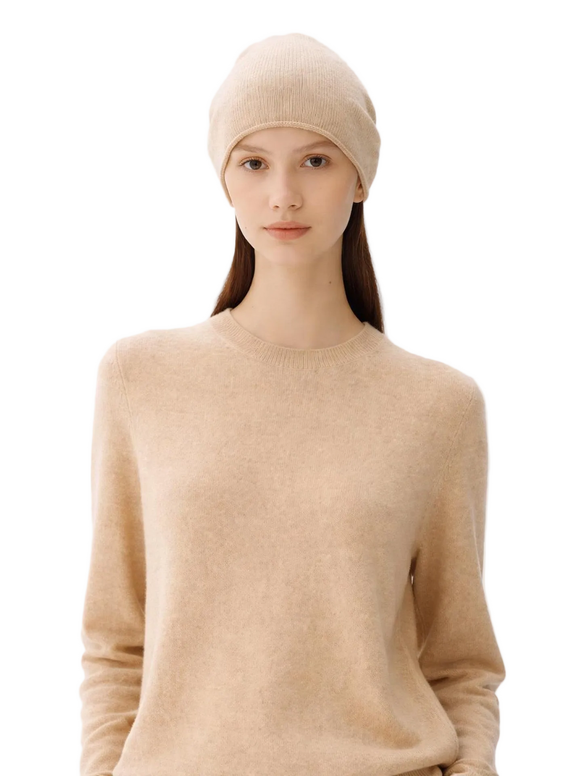 Cashmere Hat & Sweater Set — Beige