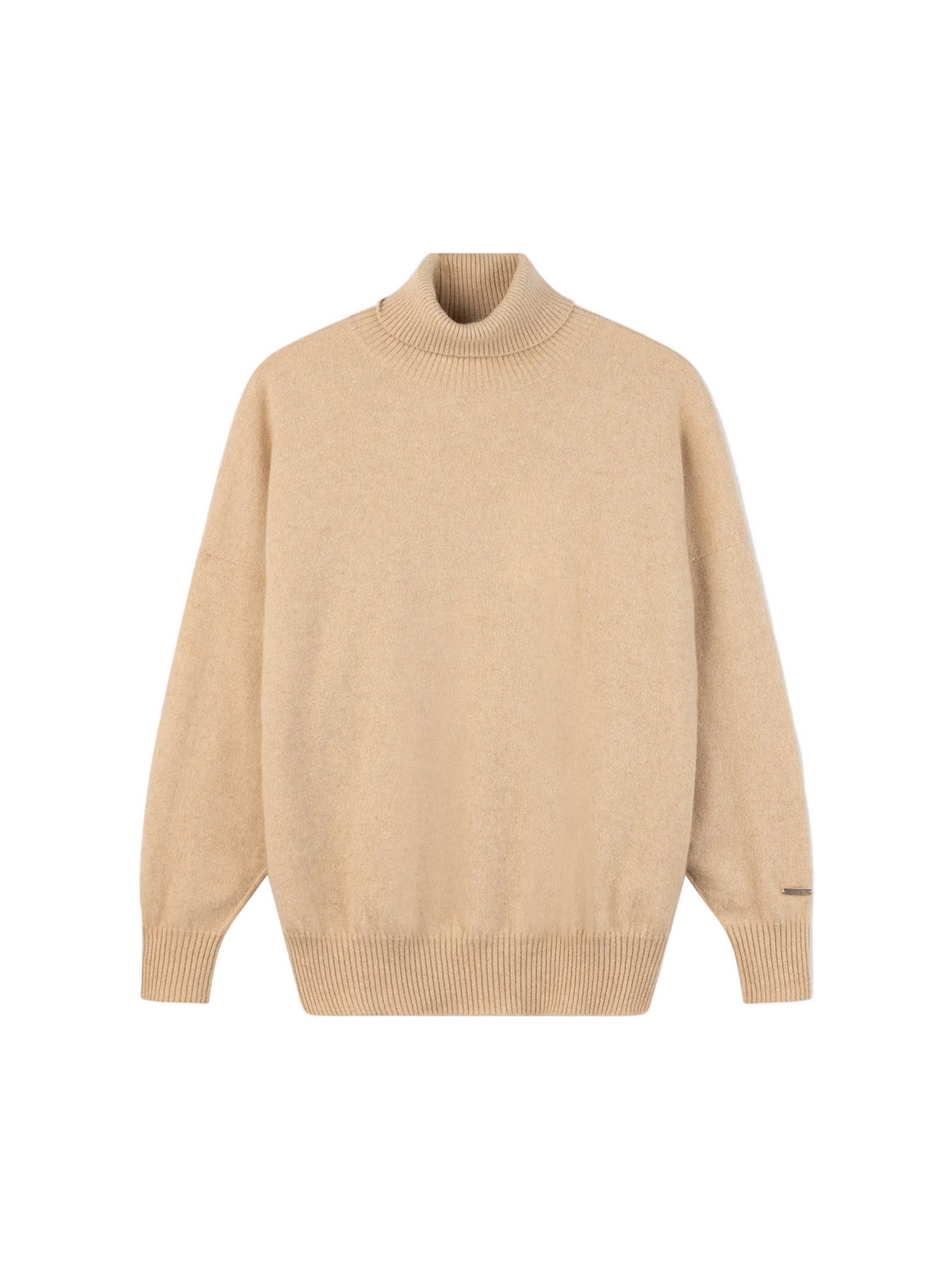 Women T-neck Cashmere Sweater — Beige