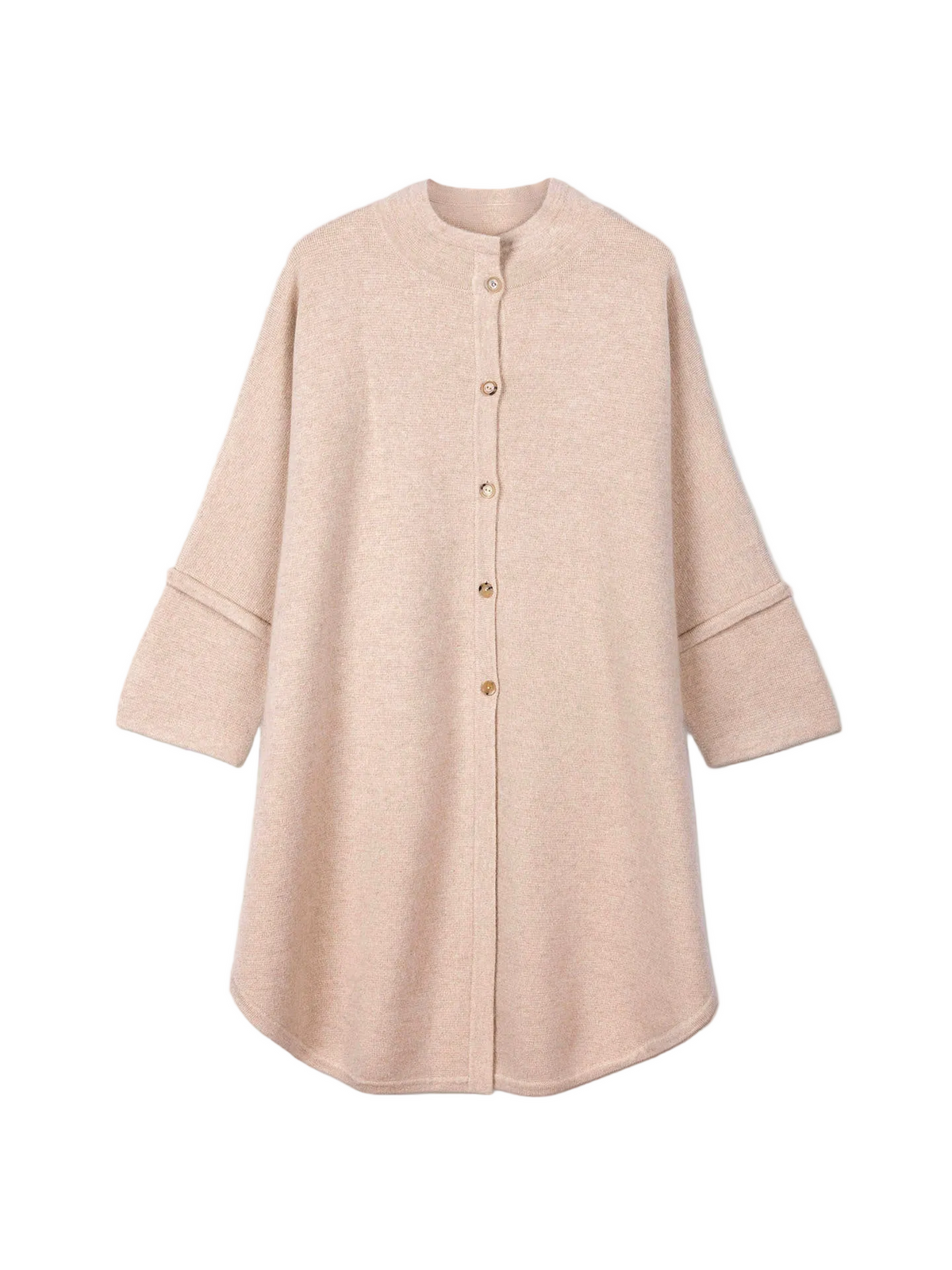 Cashmere Button-front Poncho — Beige