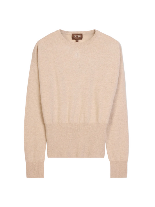 Cashmere Cinched-waist Sweater — Beige