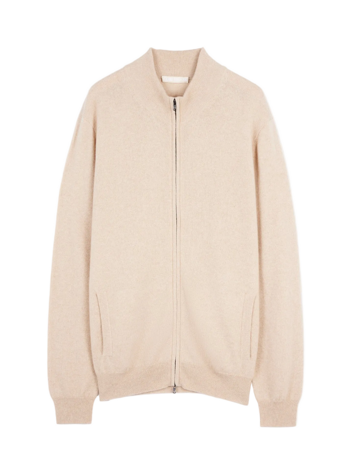 Essential Full-zip Cashmere Cardigan — Beige