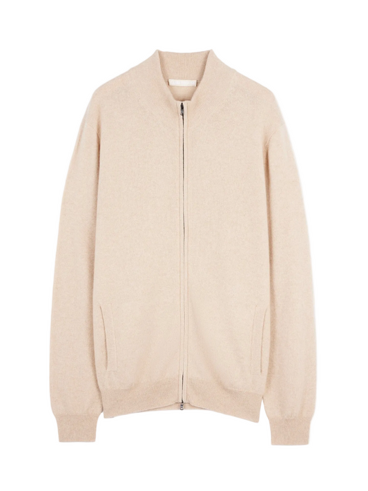 Essential Full-zip Cashmere Cardigan — Beige
