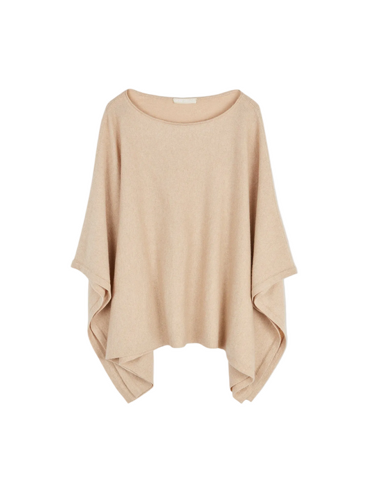 Boat-neck Cashmere Poncho — Beige