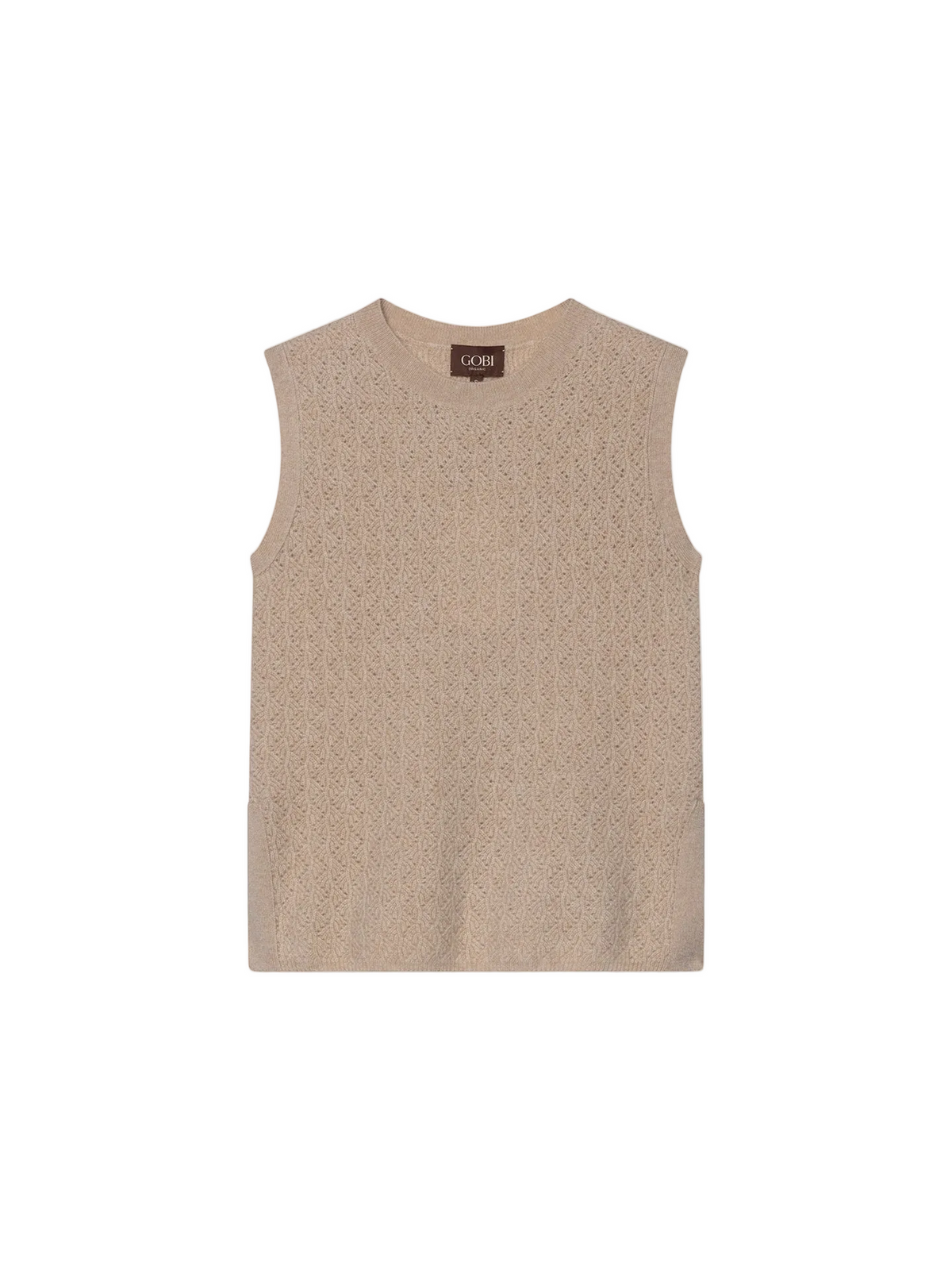Ajour Knit Crewneck Cashmere Vest — Beige
