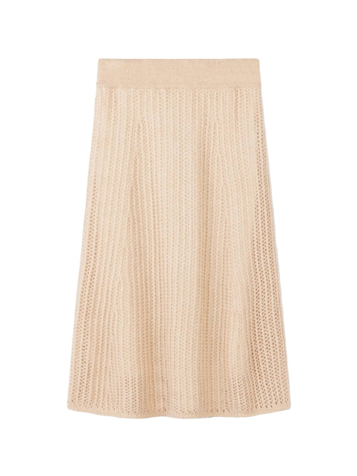 Natural Color Ajour Knit Cashmere Skirt — Beige