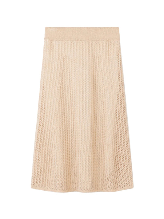 Natural Color Ajour Knit Cashmere Skirt — Beige