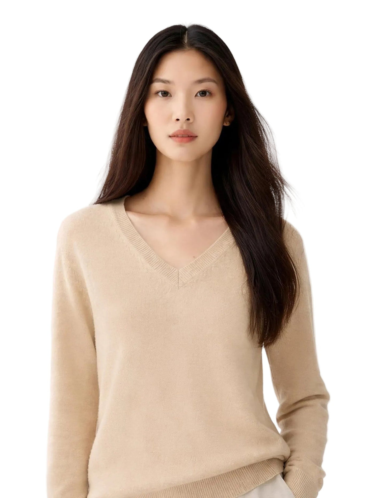 Essential Cashmere V-neck Sweater — Beige