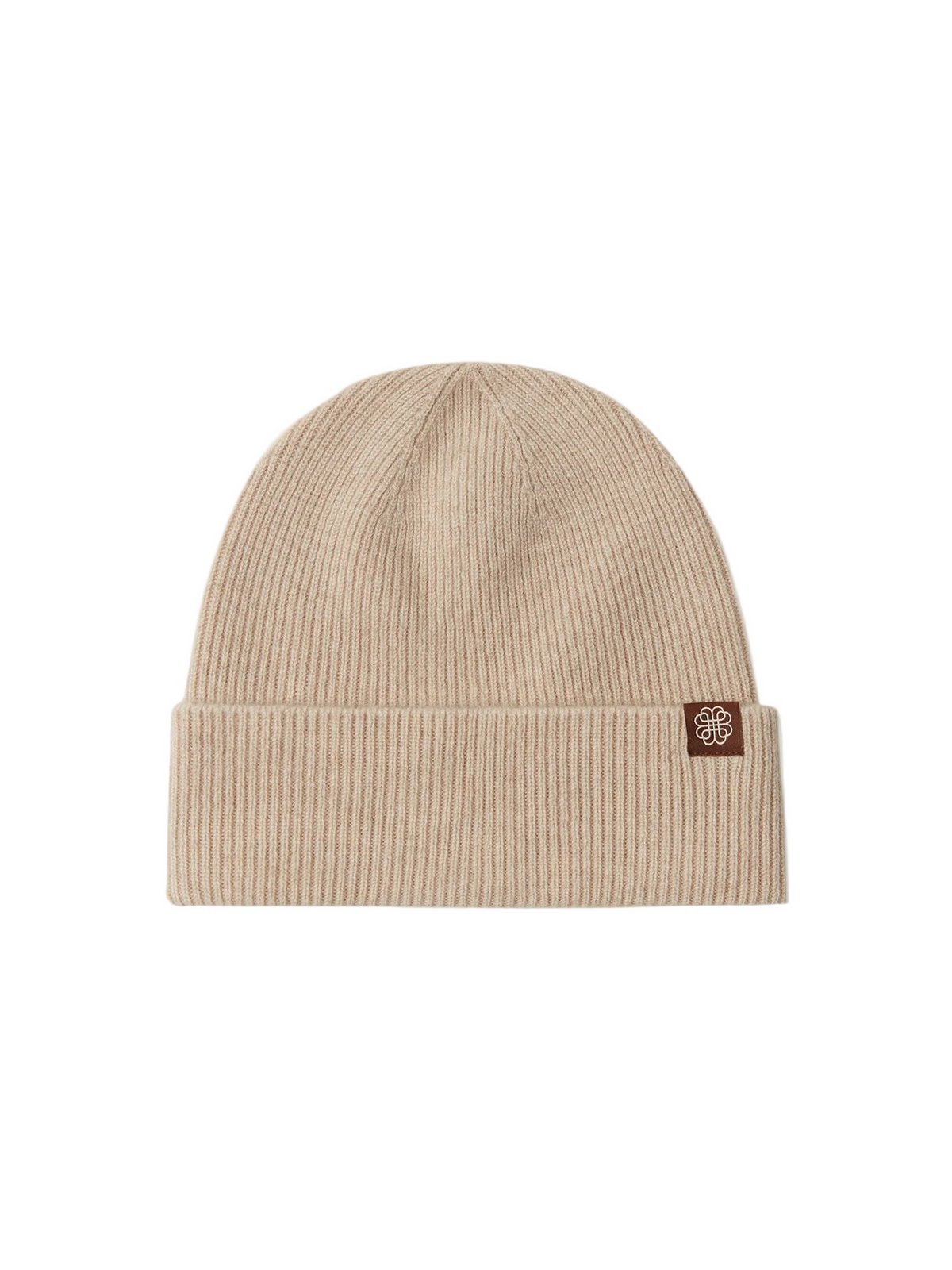 Cashmere Rib Knit Beanie — Beige