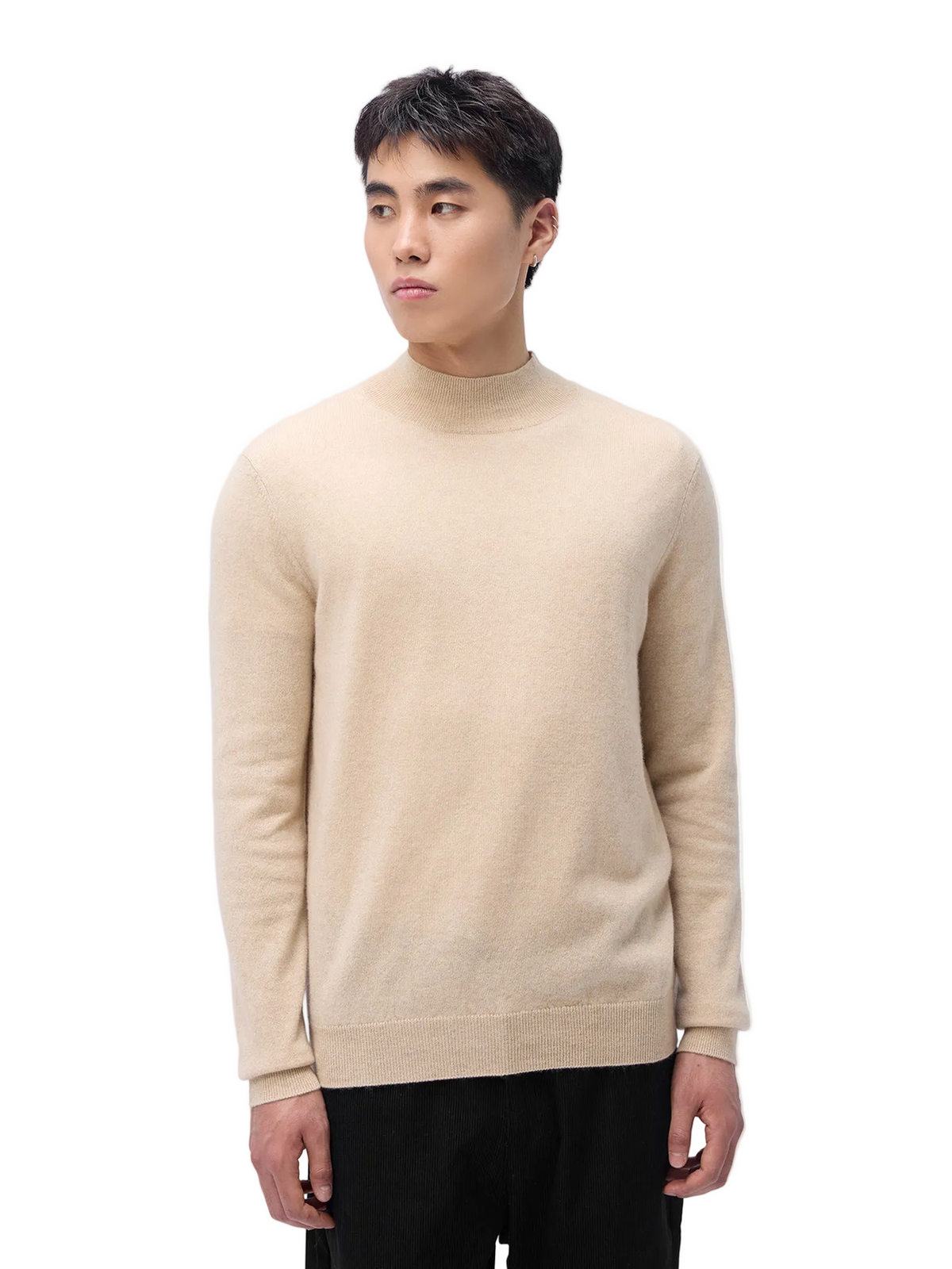 Essential Organic Mock Neck Cashmere Sweater — Beige