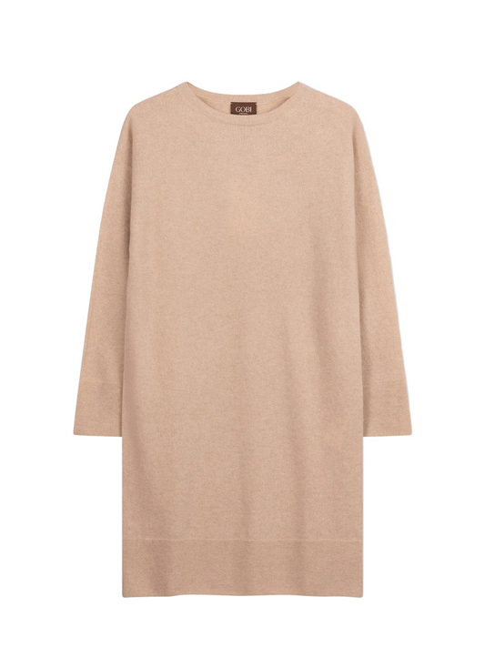 Seamless Crewneck Cashmere Dress — Beige