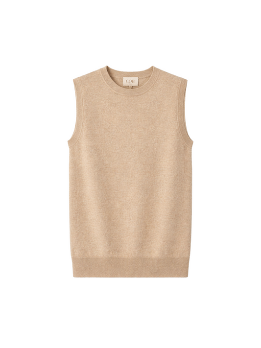 Essential Cashmere Crewneck Vest — Beige