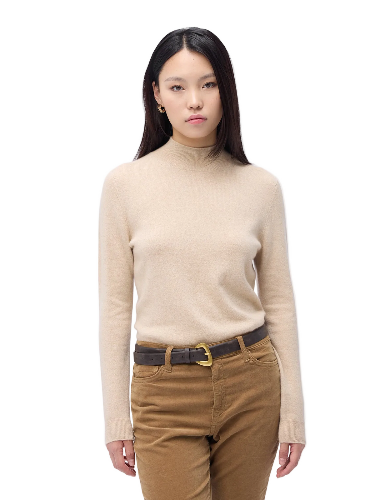 Essential Cashmere Mock Neck Sweater — Beige