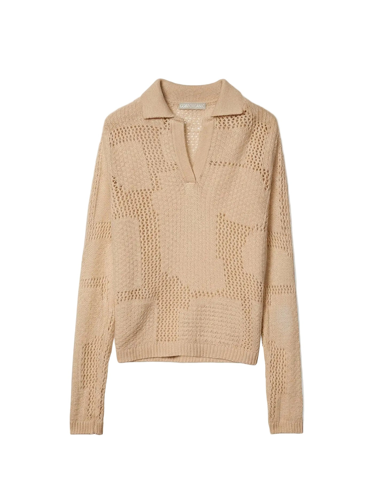 Natural Color Cashmere Buttonless Polo Sweater — Beige