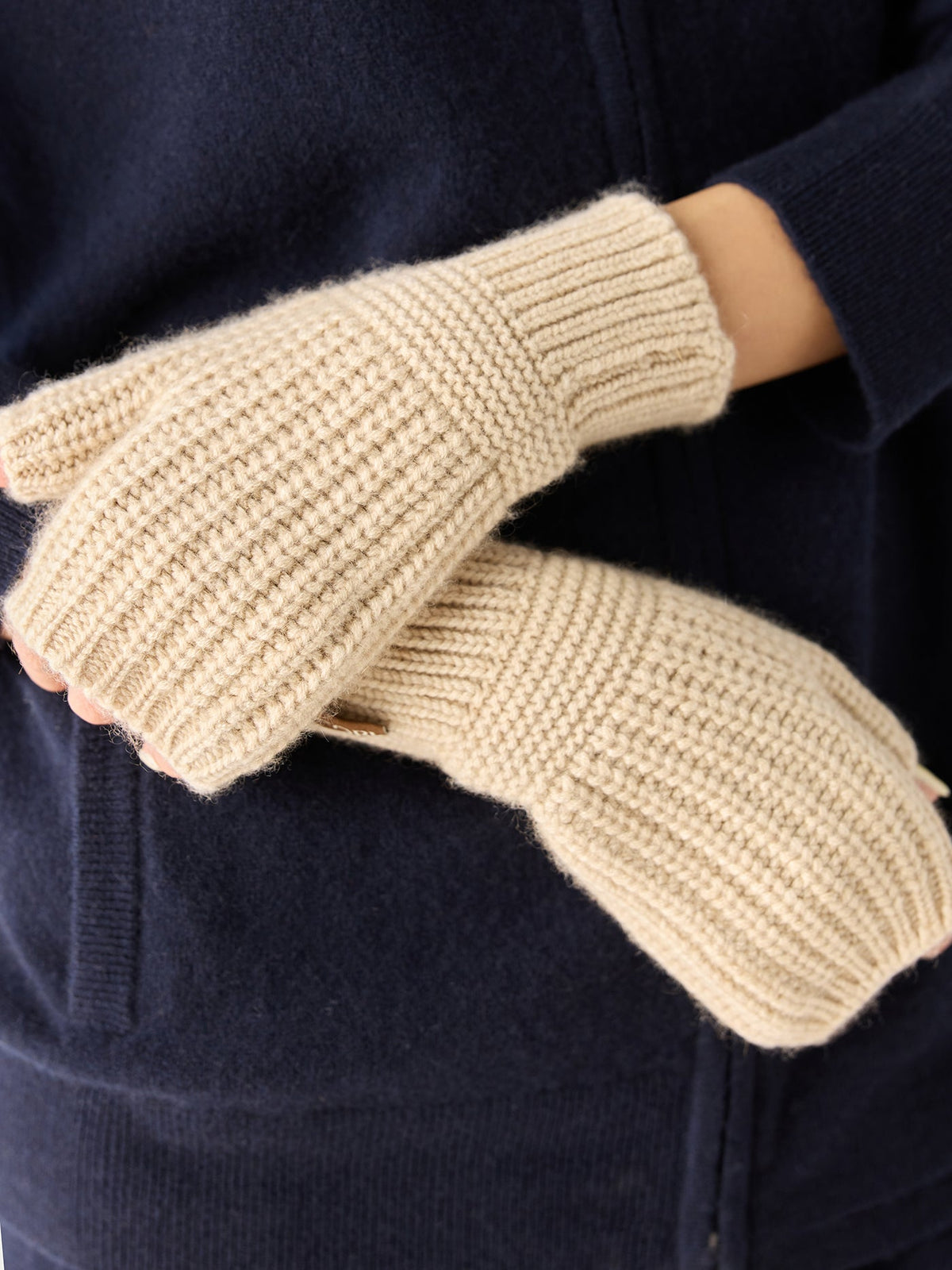 Rib-knit Cashmere Gloves — Beige