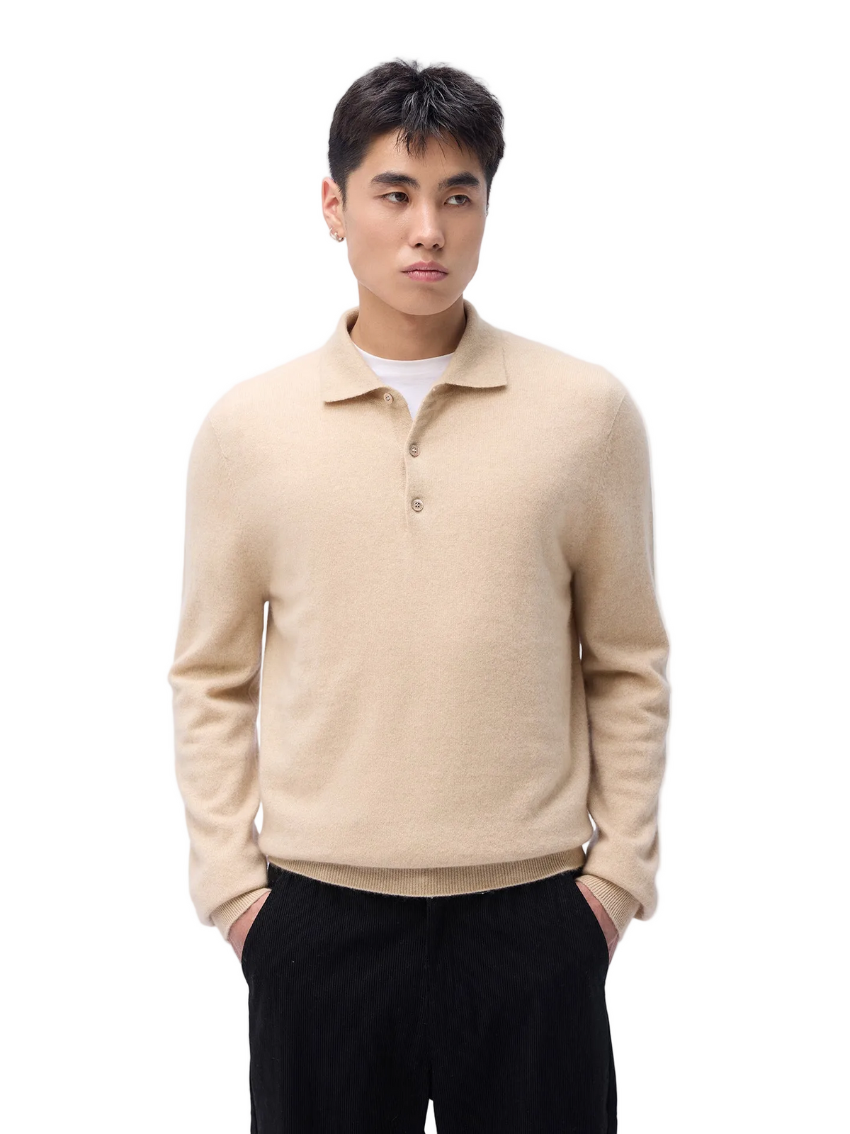 Essential Cashmere Polo Sweater — Beige