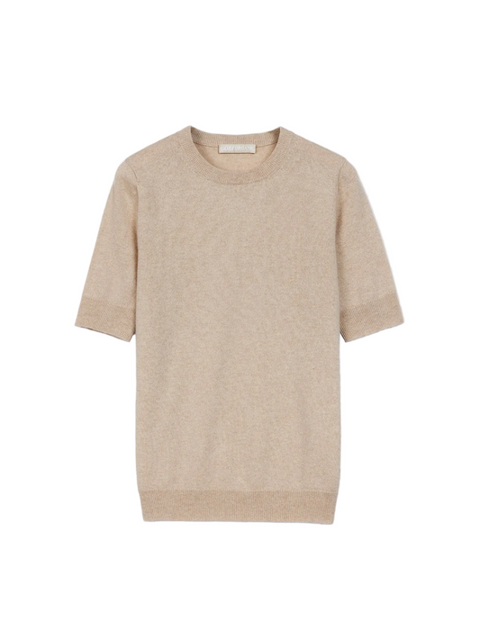 Natural Color Crew Neck Cashmere Top — Beige