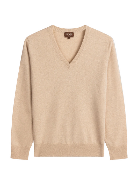 Timeless Cashmere V-neck Sweater — Beige
