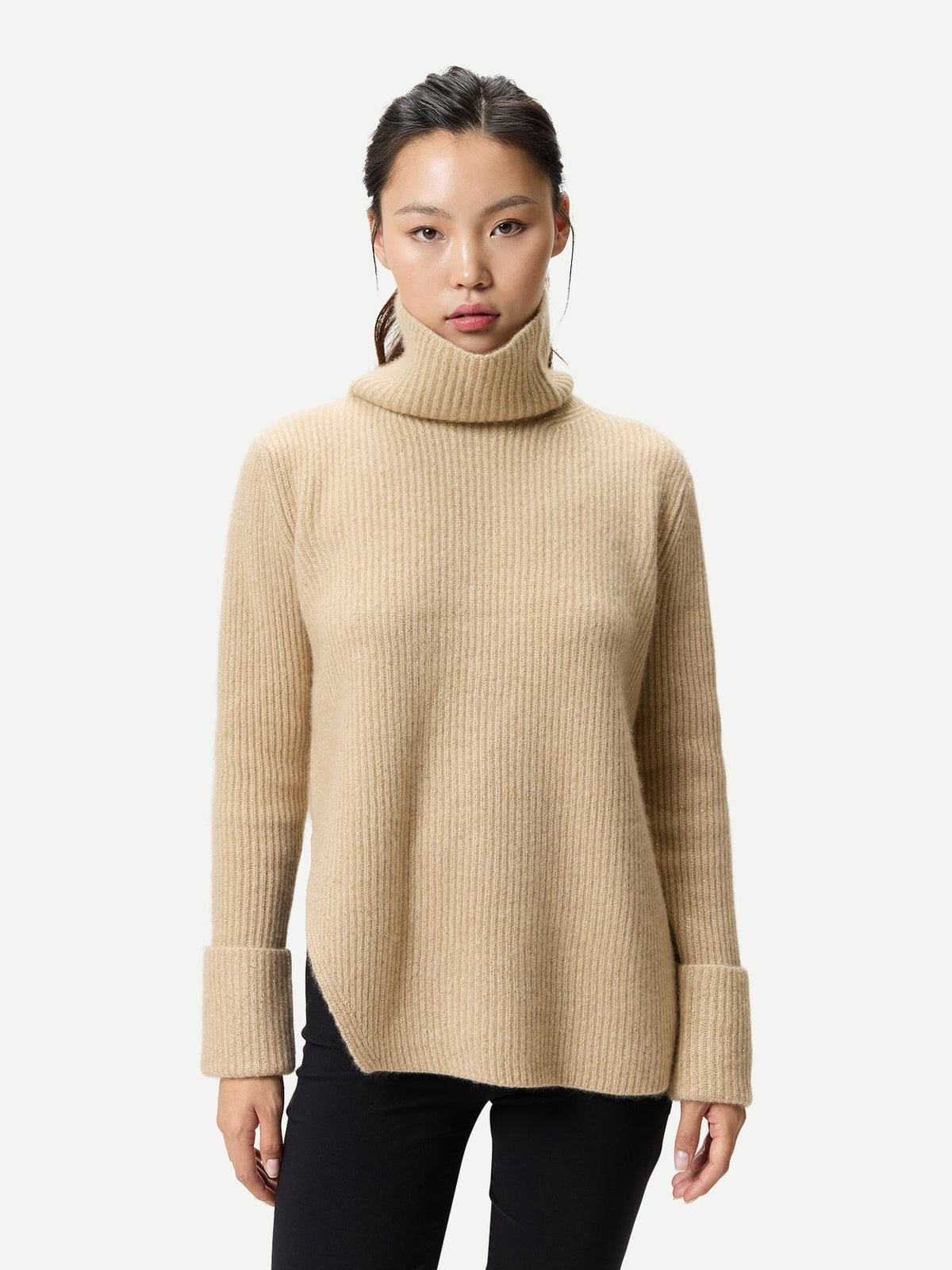 Cashmere Sweater With Detachable Collar — Beige