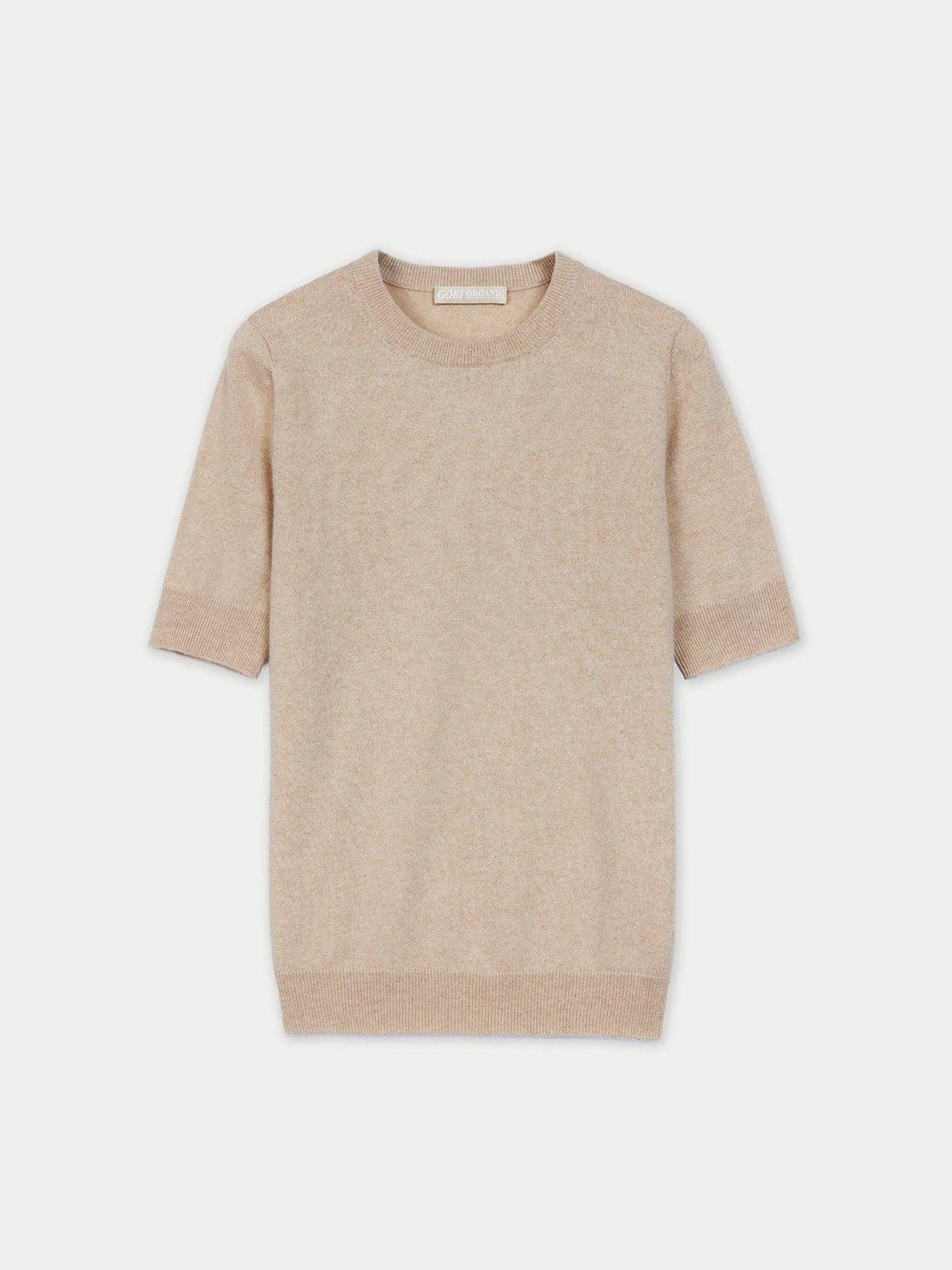 Natural Color Crew Neck Cashmere Top — Beige